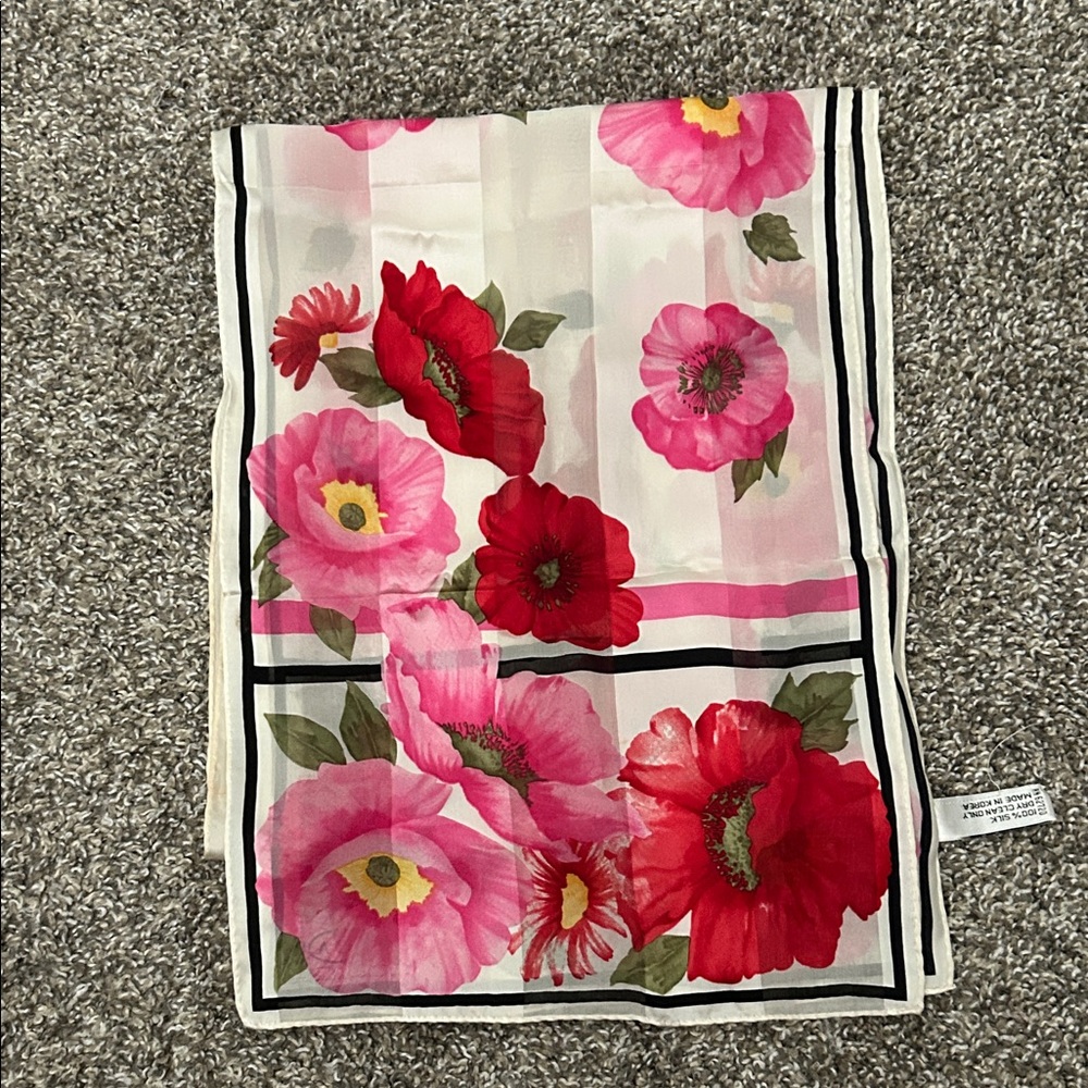 Oscar de la Renta Pink and Red Floral Scarf